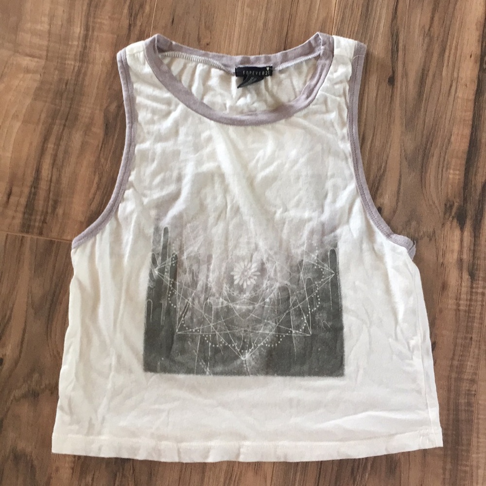 Forever 21 White/Gray Racerback Crop Top